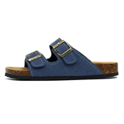 Vienna Sandals in blue suede with a wide-fit design, comfortable sole, and stylish straps for a modern look