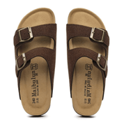 Vienna Sandals in dark brown suede with wide-fit design, adjustable straps, and durable cork sole for everyday wear