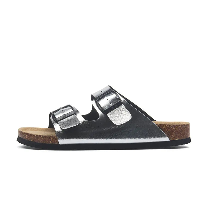 Vienna Sandals in silver leather with metallic finish, adjustable straps, and a modern design for standout style