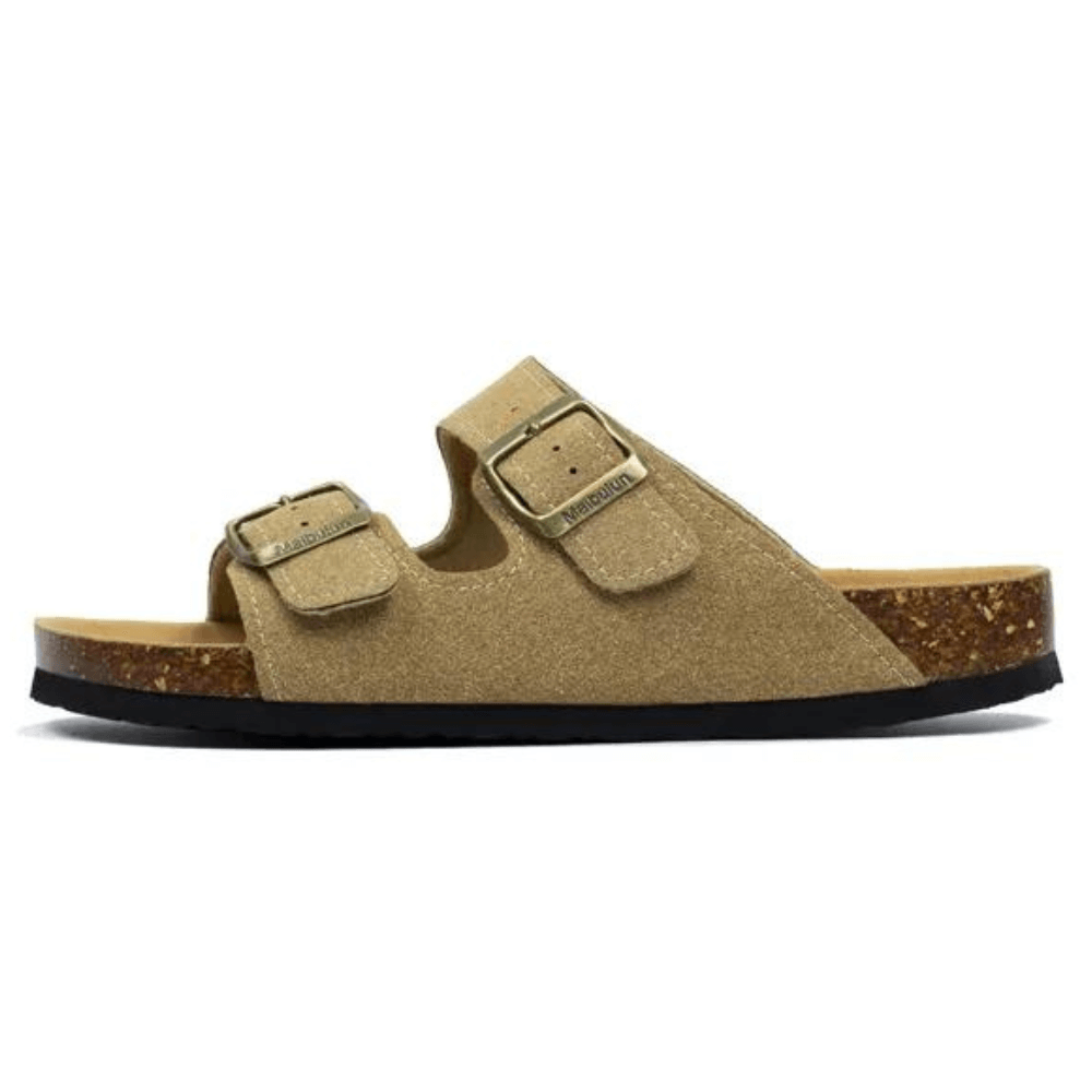 Vienna Sandals in light brown suede with a soft finish, ergonomic sole, and adjustable straps for casual comfort