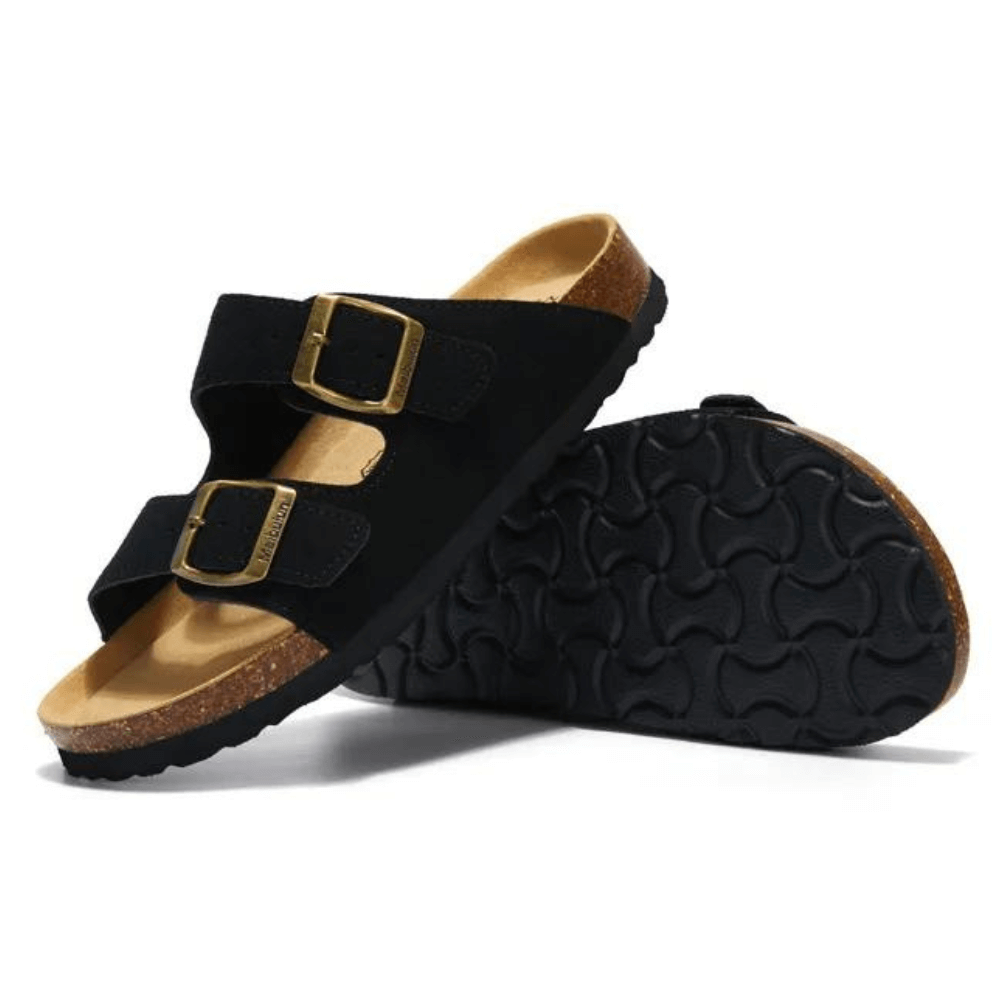 Vienna Sandals in black suede with a premium finish, adjustable straps, and a comfortable sole for casual wear