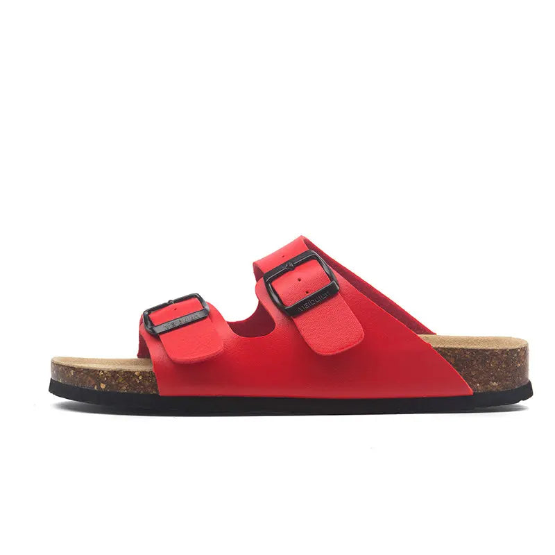 Vienna Sandals in vibrant red leather with durable construction, adjustable straps, and a bold, stylish design