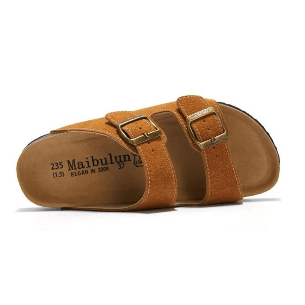 Vienna Sandals in caramel suede with a soft texture, adjustable straps, and ergonomic sole for casual comfort