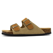 Vienna Sandals in light brown and caramel suede with a dual-tone design, ergonomic sole, and adjustable straps