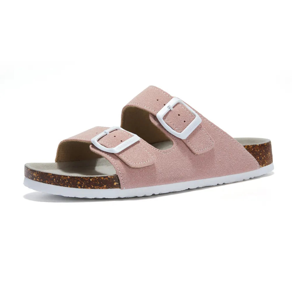 Vienna Sandals in pink suede with a soft texture, wide-fit straps, and an ergonomic sole for modern casual looks