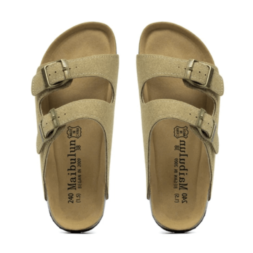 Vienna Sandals in light brown suede with a soft finish, ergonomic sole, and adjustable straps for casual comfort