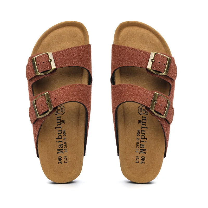 Vienna Sandals in chestnut red suede with adjustable straps, a bold color, and a comfortable sole for daily wear