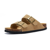 Vienna Sandals in light brown suede with a soft finish, ergonomic sole, and adjustable straps for casual comfort