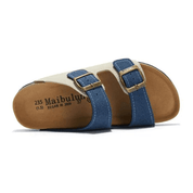 Vienna Sandals in cream and blue suede with a stylish color contrast, ergonomic sole, and wide-fit straps