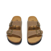 Vienna Sandals in sand suede with a minimalist design, wide fit, and ergonomic sole for ultimate comfort