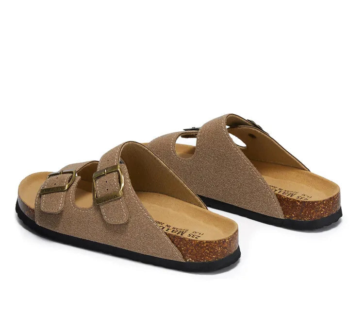 Vienna Sandals in sand suede with a minimalist design, wide fit, and ergonomic sole for ultimate comfort