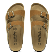 Vienna Sandals in light brown and caramel suede with a dual-tone design, ergonomic sole, and adjustable straps