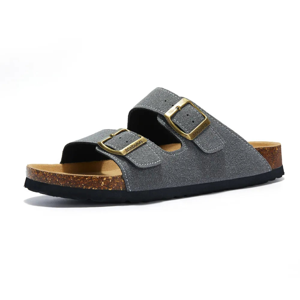 Vienna Sandals in gray suede with an ergonomic sole, wide-fit straps, and a versatile color for everyday outfits