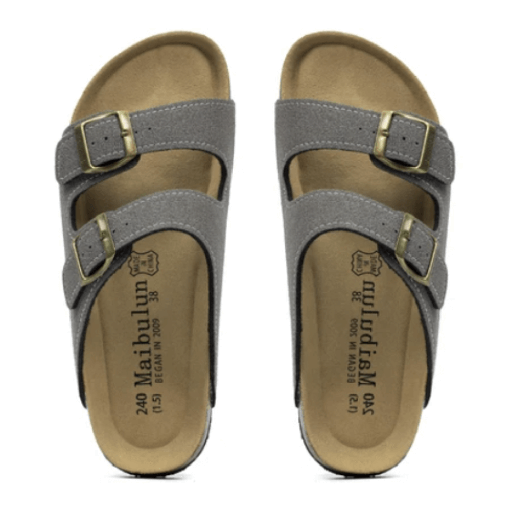 Vienna Sandals in gray suede with an ergonomic sole, wide-fit straps, and a versatile color for everyday outfits