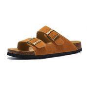 Vienna Sandals in caramel suede with a soft texture, adjustable straps, and ergonomic sole for casual comfort