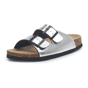 Vienna Sandals in silver leather with metallic finish, adjustable straps, and a modern design for standout style