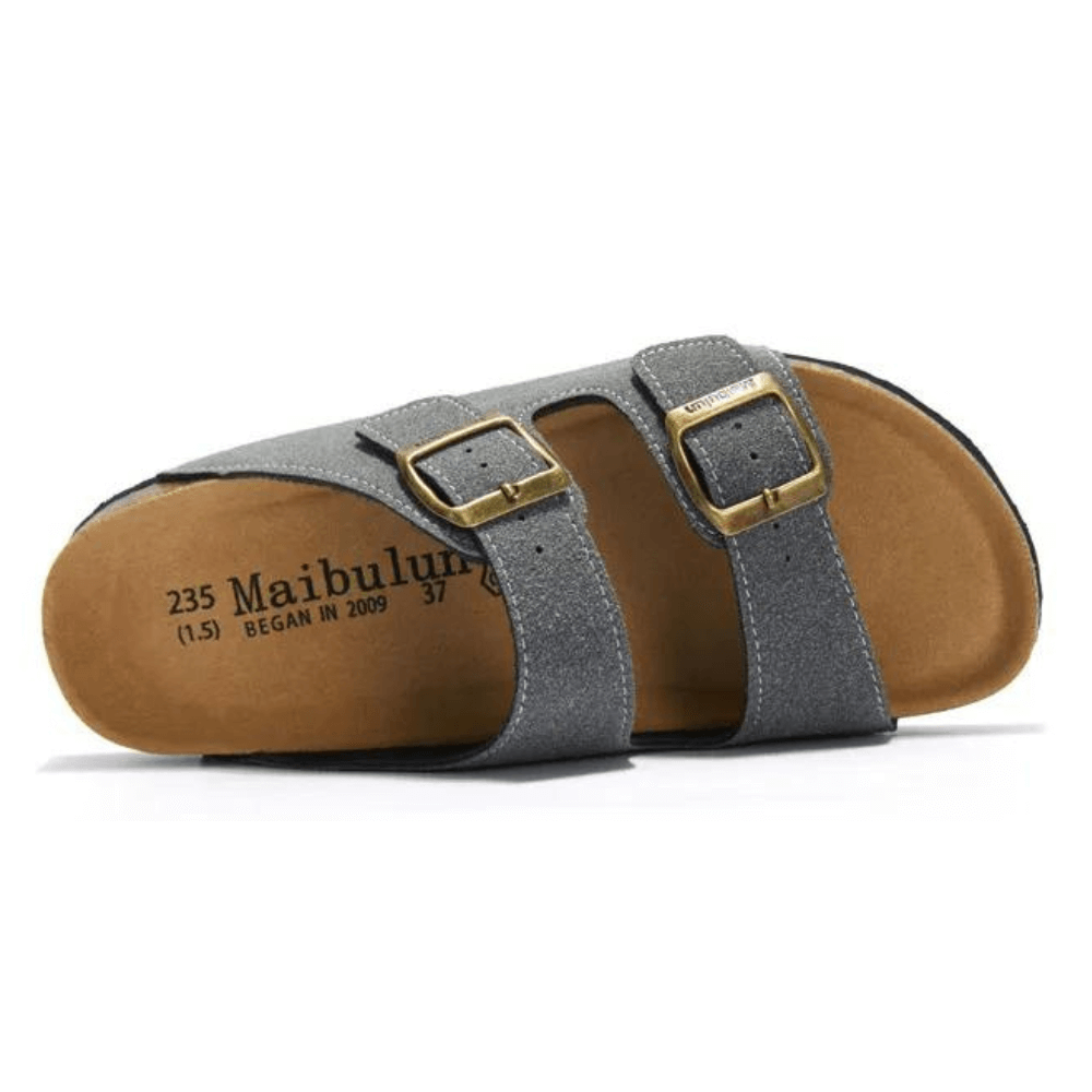 Vienna Sandals in gray suede with an ergonomic sole, wide-fit straps, and a versatile color for everyday outfits