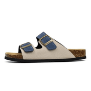 Vienna Sandals in cream and blue suede with a stylish color contrast, ergonomic sole, and wide-fit straps