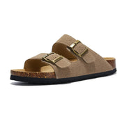 Vienna Sandals in sand suede with a minimalist design, wide fit, and ergonomic sole for ultimate comfort