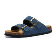 Vienna Sandals in blue suede with a wide-fit design, comfortable sole, and stylish straps for a modern look